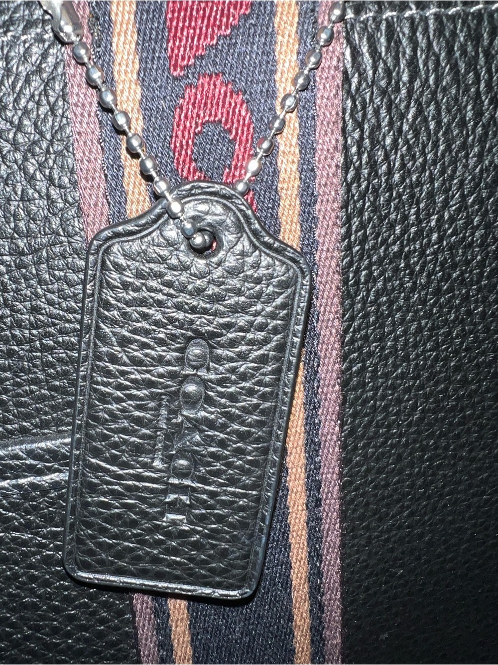 Coach Large Smith Tote Black Pebbled Leather  with Logo Webbing Strap in Red - Picture 10 of 11